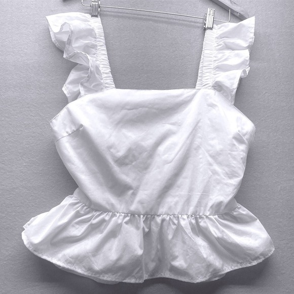 Who's That Girl Tops - Who's That Girl White Ruffle Strap Peplum Top Women Large‎ Tie Back Girly Summer
